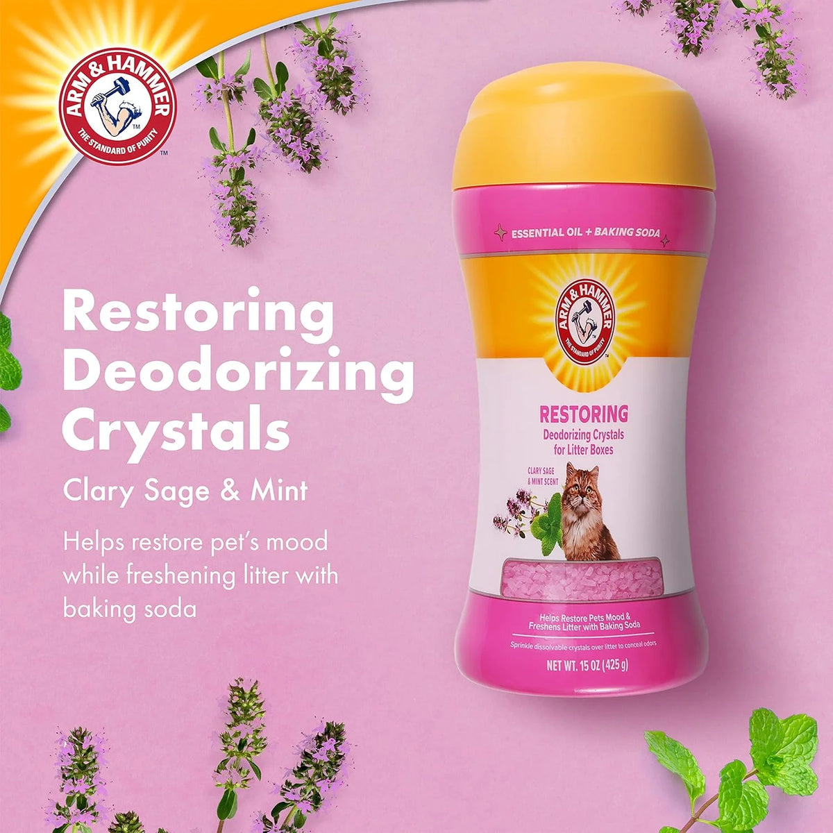 Deodorizing Cat Litter Crystals for Litter Boxes, Clary Sage & Mint Scent 15 Oz.
