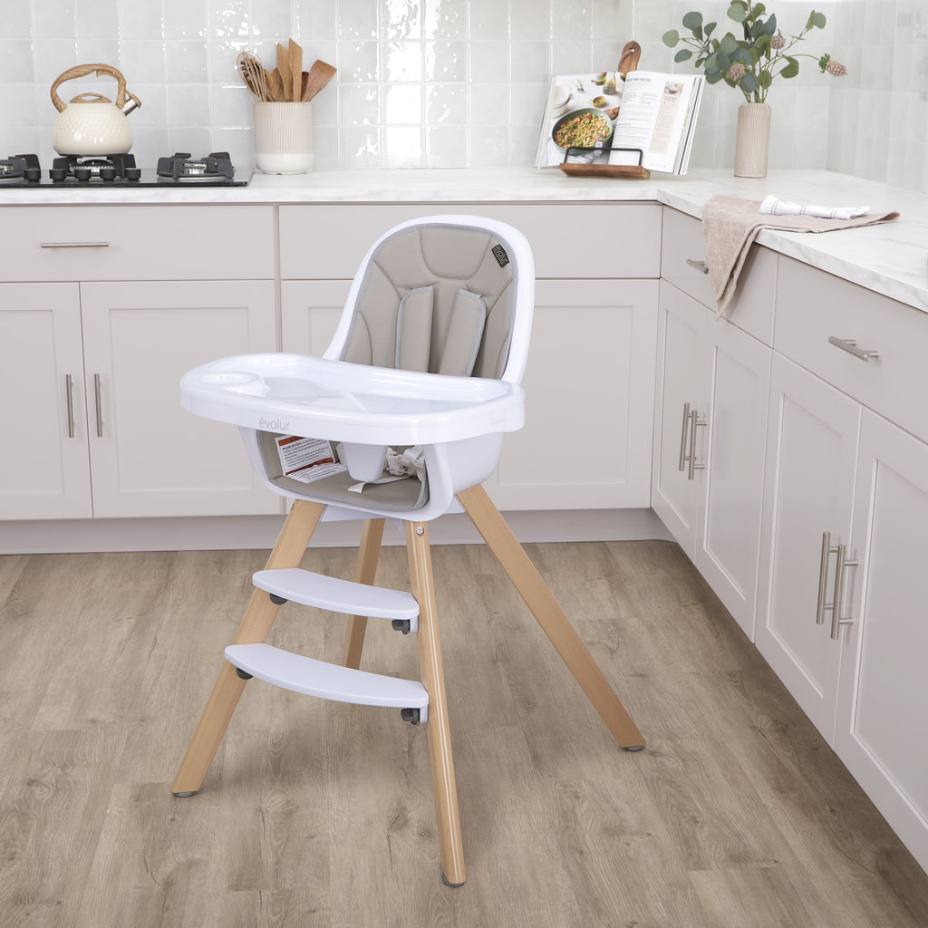 Zoodle 3-In-1 High Chair Booster Feeding Chair with Modern Design, Light Grey