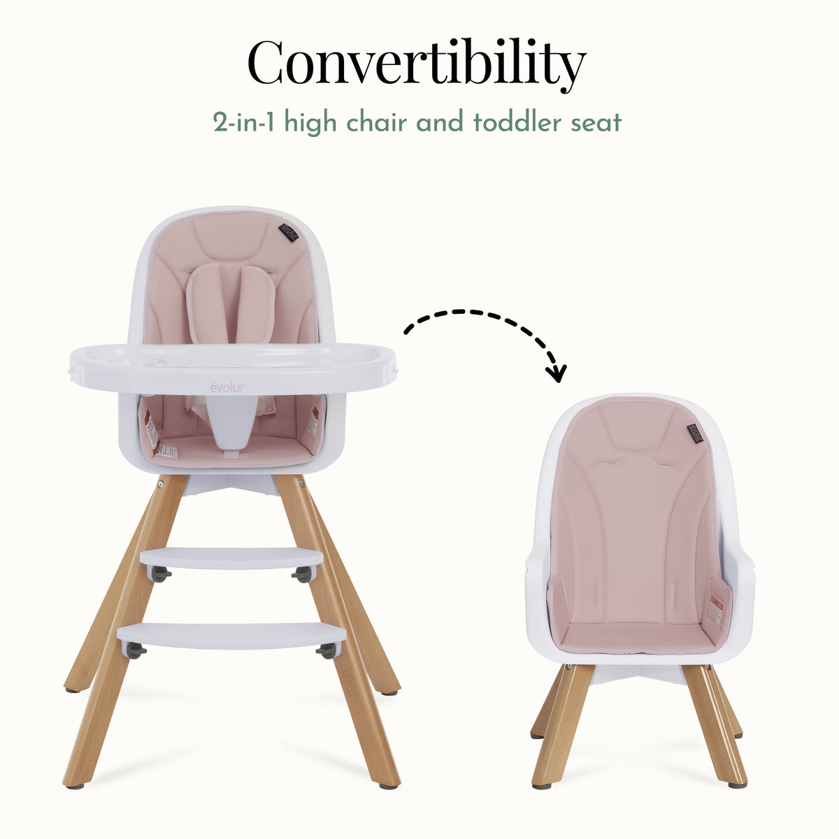 Zoodle 2-In-1 High Chair Booster Feeding Chair with Modern Design, Pink